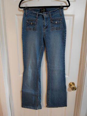 Vintage Retro Y2K Quick Q Blue Denim Flare Bareback No Back Pocket Jeans Size 9